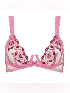 For Love And Lemons Whimsical Garden Hearts Embroidered Underwire Bra Size 32B